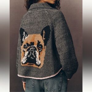 Anthropologie Gray Sweater with Dog Design